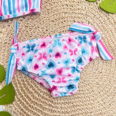 Linha Praia - Biquíni com Proteção UV50+ e Calcinha - Listrado com Corações